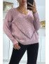 Pull col V en lilas over size avec dentelle dans une belle matière douce - 2