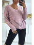 Pull col V en lilas over size avec dentelle dans une belle matière douce - 3