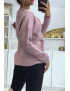 Pull col V en lilas over size avec dentelle dans une belle matière douce - 4