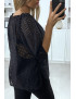 Blouse noir manches bouffante col bateau en matière à trous - 5