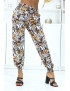 Pantalon feuillage beige fluide élastique à la taille et aux chevilles - 2