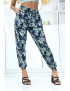 Pantalon feuillage vert fluide élastique à la taille et aux chevilles - 3