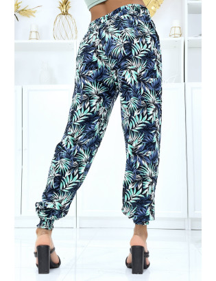 Pantalon feuillage vert fluide élastique à la taille et aux chevilles - 4