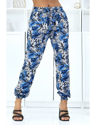 Pantalon feuillage royal fluide élastique à la taille et aux chevilles - 1