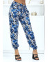 Pantalon feuillage royal fluide élastique à la taille et aux chevilles - 2