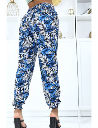 Pantalon feuillage royal fluide élastique à la taille et aux chevilles - 3