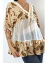 Tunique beige ajourée façon bohème avec pompons et motifs - 1