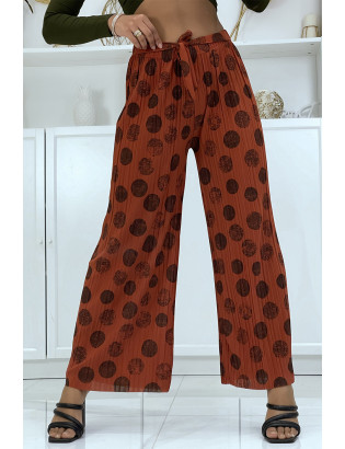 Pantalon palazzo plissé cognac avec motif - 1