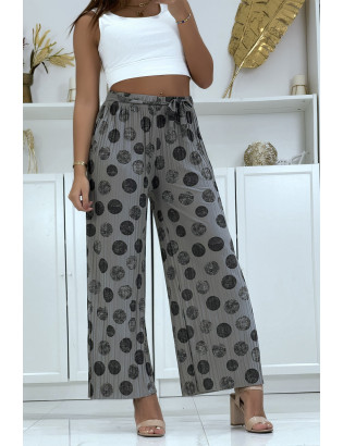 Pantalon palazzo plissé gris avec motif - 1