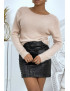 Pull duveteux rose à dos nu et détails dentelle - 2
