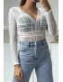 Body blanc col V en dentelle avec ouverture au dos - 1