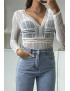 Body blanc col V en dentelle avec ouverture au dos - 2