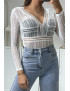 Body blanc col V en dentelle avec ouverture au dos - 3