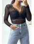 Body noir col V en dentelle avec ouverture au dos - 2