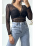 Body noir col V en dentelle avec ouverture au dos - 3