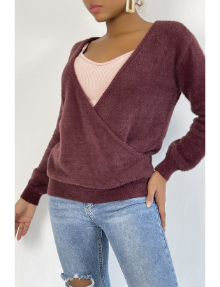 Pull cache coeur bordeaux duveteux et over size - 2