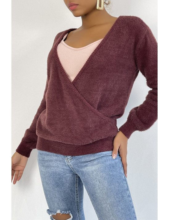 Pull cache coeur bordeaux duveteux et over size - 2