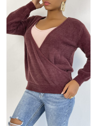 Pull cache coeur bordeaux duveteux et over size - 3