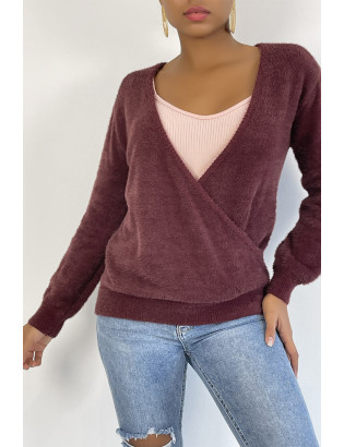 Pull cache coeur bordeaux duveteux et over size - 4