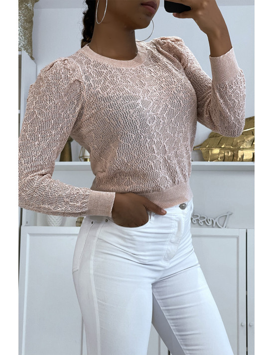 Pull jacquard rose fil doré - 2