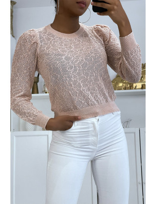 Pull jacquard rose fil doré - 3