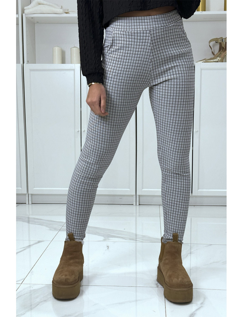 Pantalon slim blanc extensible à motif pied de poule - 2