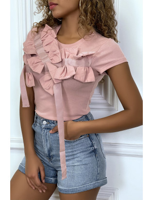 T-shirt rose manches courtes, avec des noeuds - 2