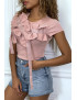 T-shirt rose manches courtes, avec des noeuds - 2