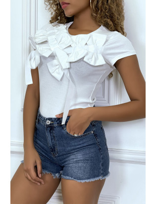 T-shirt blanc manches courtes, avec des noeuds - 2