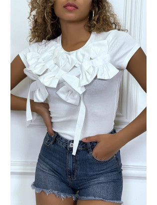 T-shirt blanc manches courtes, avec des noeuds - 3