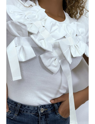 T-shirt blanc manches courtes, avec des noeuds - 4