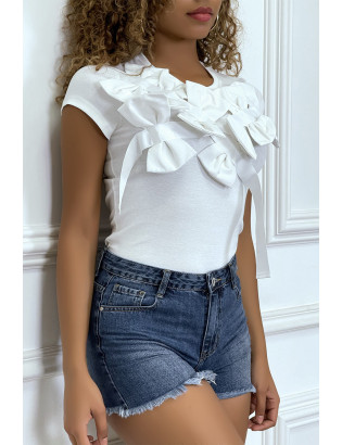T-shirt blanc manches courtes, avec des noeuds - 5