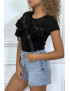 T-shirt noir manches courtes, avec des noeuds - 2
