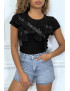 T-shirt noir manches courtes, avec des noeuds - 4
