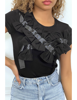 T-shirt noir manches courtes, avec des noeuds - 5