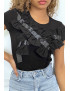 T-shirt noir manches courtes, avec des noeuds - 5