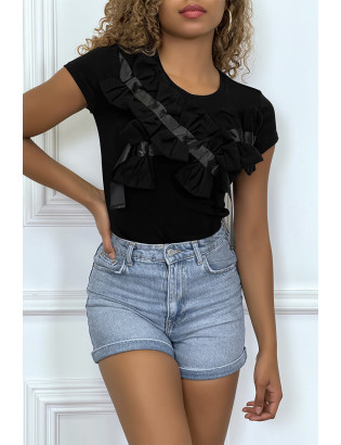 T-shirt noir manches courtes, avec des noeuds - 6