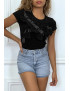 T-shirt noir manches courtes, avec des noeuds - 6