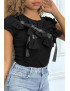 T-shirt noir manches courtes, avec des noeuds - 7