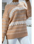 Pull rose à col rond et dentelle femme - 2