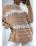 Pull rose à col rond et dentelle femme - 3