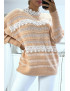 Pull rose à col rond et dentelle femme - 4