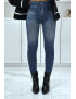 Legging bleu taille haute et molletonné motif jean délavé - 1