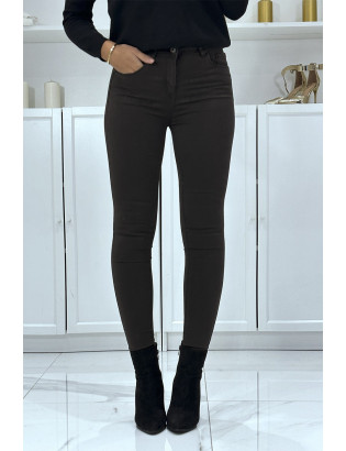 Jean slim marron foncé extensible avec poches et fermeture zip - 1