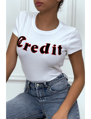 T-shirt blanc avec écriture CREDIT en 3D - 3
