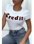T-shirt blanc avec écriture CREDIT en 3D - 3