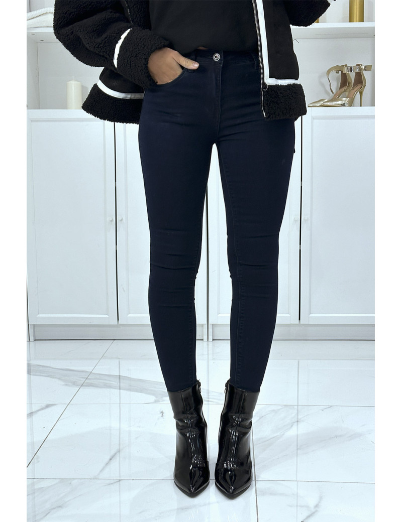 Jean slim marine extensible avec poches et fermeture zip - 1