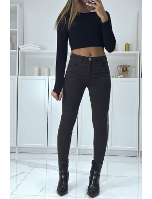 Jean slim marron extensible à fermeture zip - 1