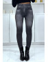 Legging noir taille haute et molletonné motif jean délavé - 1