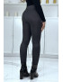 Legging noir taille haute et molletonné motif jean délavé - 2